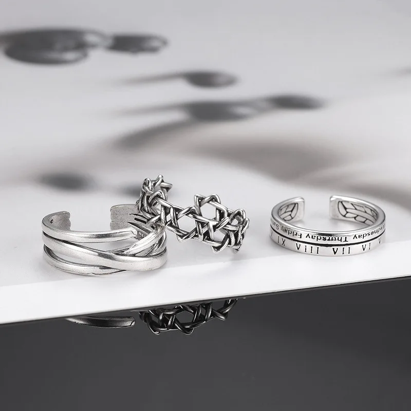 

Fashion Simple Silver Color Rings Men and Women Holiday Gifts Retro Roman Characters Open Finger Ring Couple Jewelry Accessories