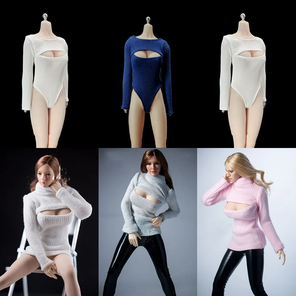 

Сексуальный облегающий эластичный Вязаный комбинезон с открытой грудью в масштабе 1/6, свитер с длинными рукавами Подходит для экшн-фигурок ...