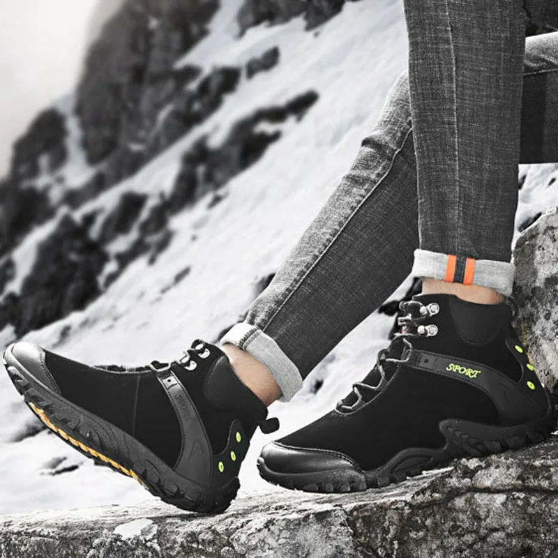 2022 Hiking Boots Men Waterproof Outdoor High Top Shoes Men's Trekking Sneakers Non-slip Winter Plush Windproof Hunting Boots 46