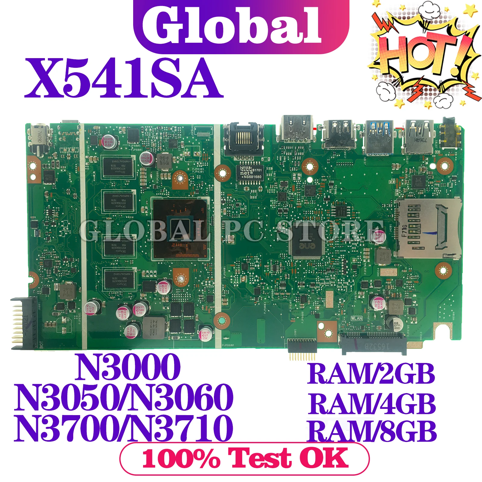 Материнская плата KEFU X541SA для ноутбука ASUS X541SA X541S F541S A541S, материнская плата N3000 N3050/N3060 N3700/N3710 RAM-2GB/4GB/8GB