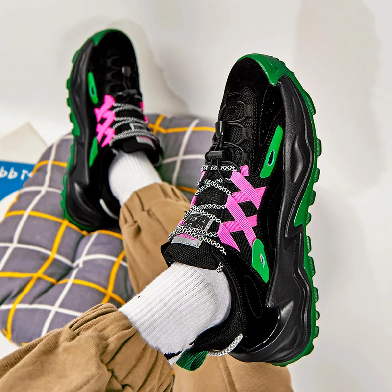 

Fashion Trend All-match Men's Thick-soled High-height Shoes Round Toe Lace-up Shoes Men's Casual Wear-resistant Sports Shoes