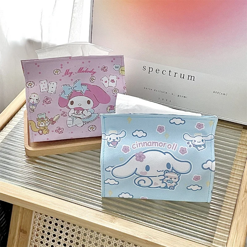 

New Anime Kawaii Sanrio HelloKitty Tissue Box Kuromi Cinnamoroll MyMelody Girl PU Cute Desktop Tissue Storage Bag Gift Wholesale