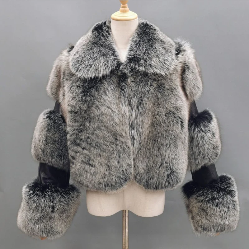 New Fashion Luxury Fluffy Faux Fur Women's Autumn Winter Thickened Warm Fur Coat Bubble Sleeve Temperament Short Plush Jacket