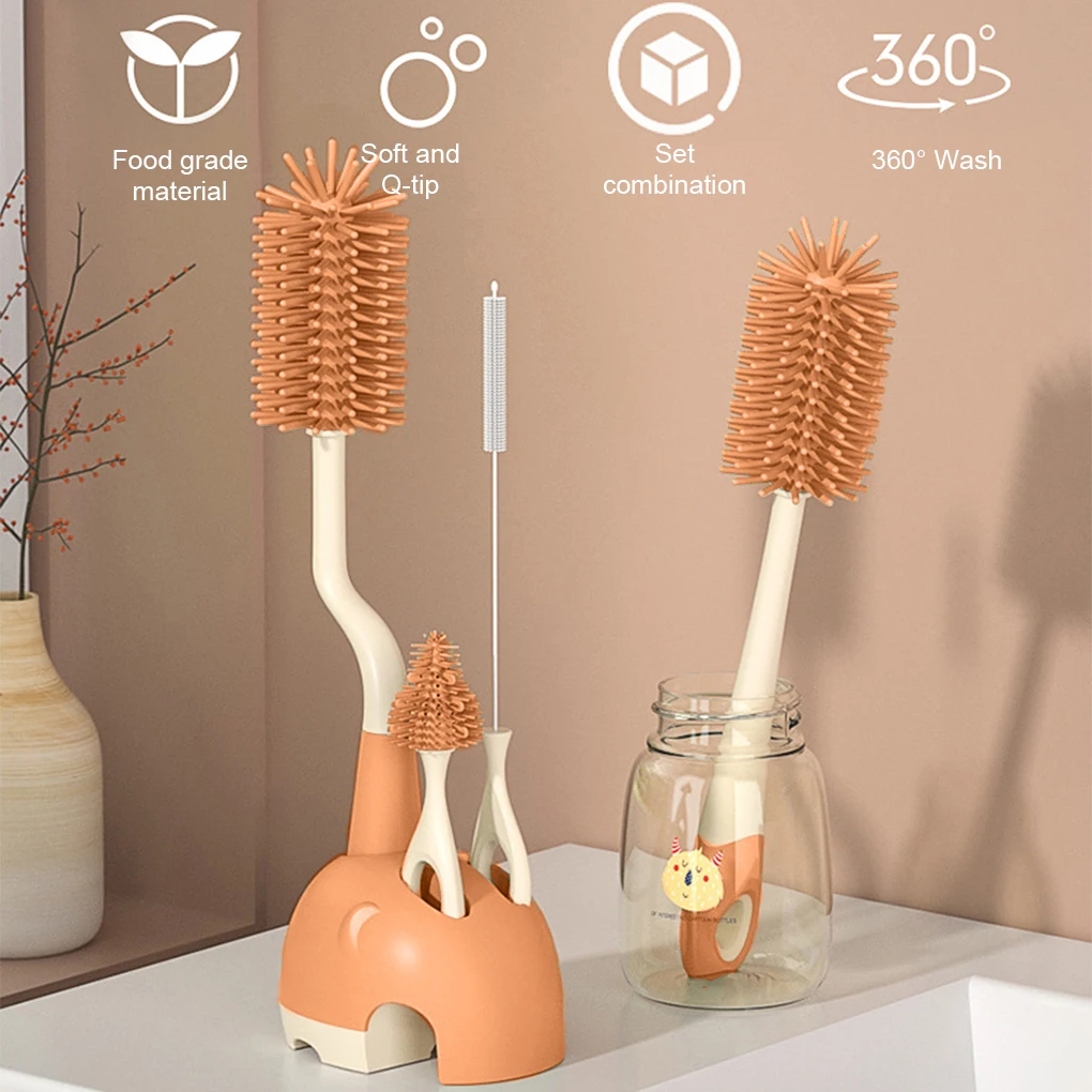 

Baby Bottle Silicone Brushes Set with Stand Milk Bottle 360 Degree Straw Brush Portable Adults Mugs Washing Kit Household tool