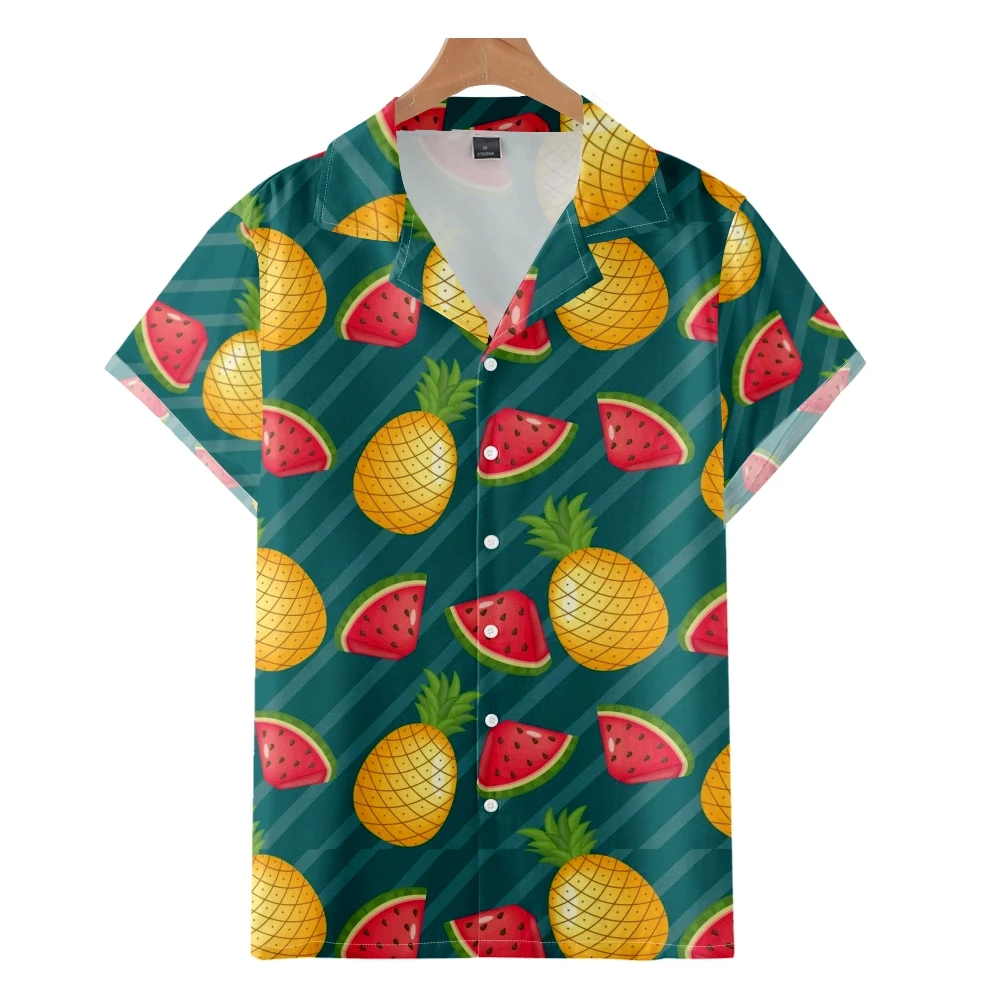 

Men's Fashion Cuban Style Hawaiian Shirt Pineapple 3D Print Cozy Casual Short Sleeve Beach Oversized Clothes 2