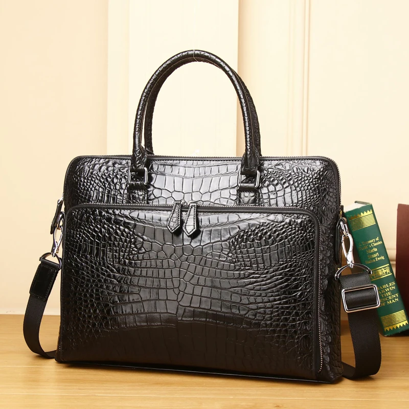 Мужская сумка из натуральной яловой кожи портфель с крокодиловым узором мужская