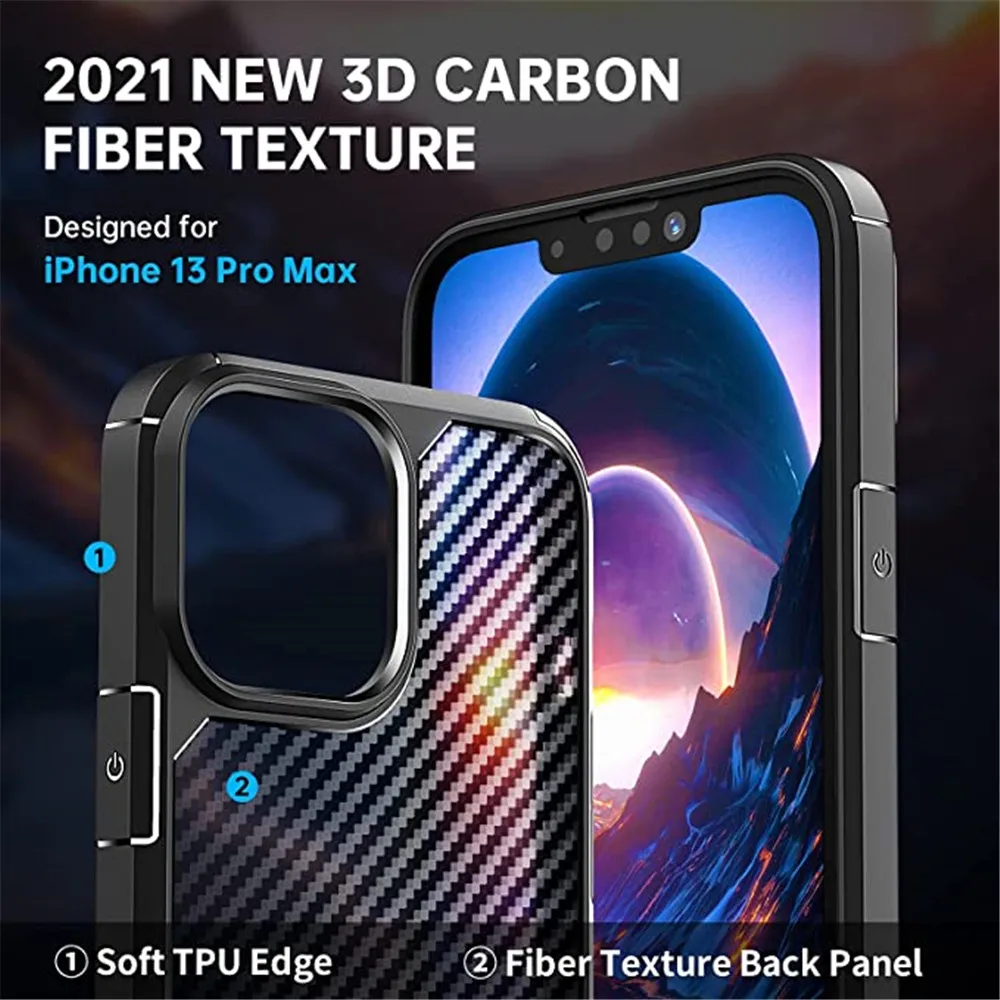 

Противоударный защитный чехол из углеродного волокна для iPhone 13 12 Pro Max 11 XR XS 7 8, прозрачный жесткий матовый чехол-накладка