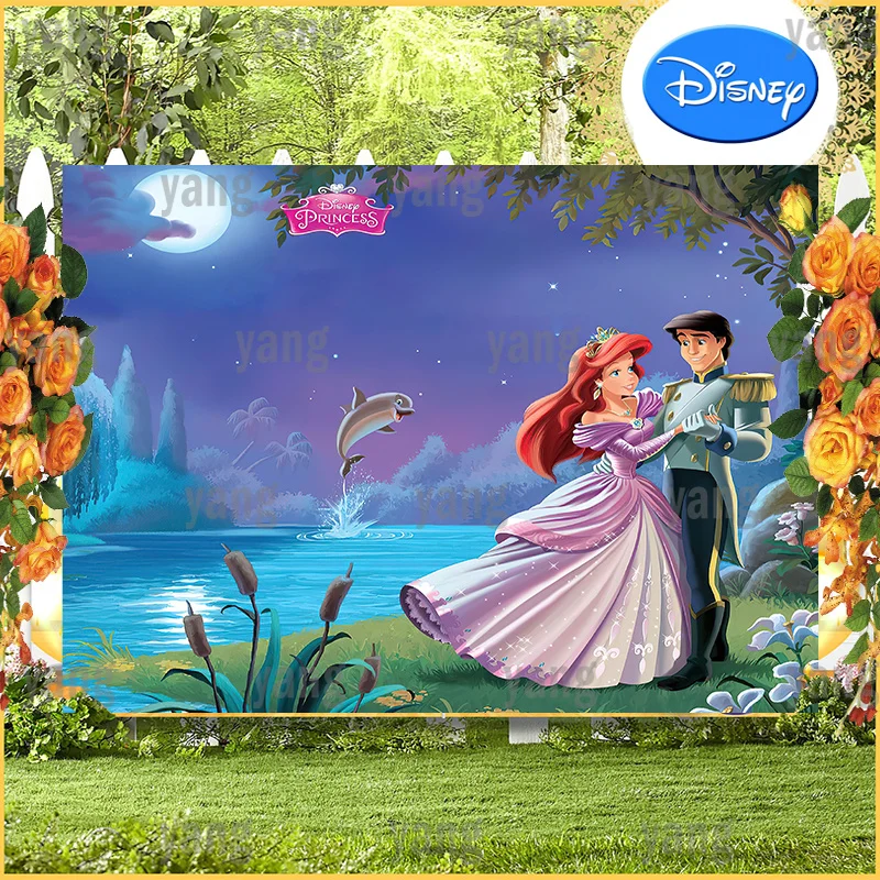 Disney The Little Mermaid Backdrop Decoration Ariel Princess And Prince Danced Happy Birthday Party Custom Cartoon Background