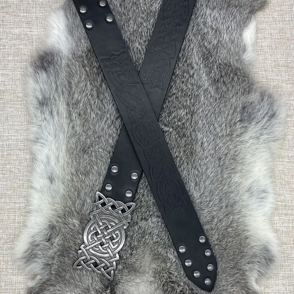 Интересный рельефный ремень с пряжкой викингов в стиле Ренессанс и принтом