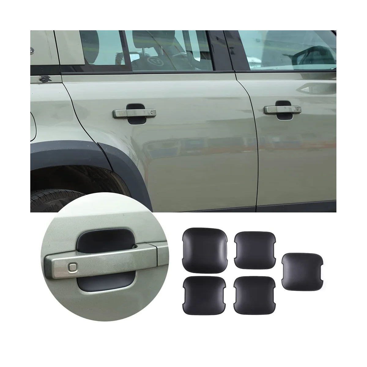 

Для Land Rover Defender 110 2020-2023, автомобильные Внешние дверные ручки, крышка боковой двери, крышка чаши, аксессуары для отделки, 5 шт., матовый черный