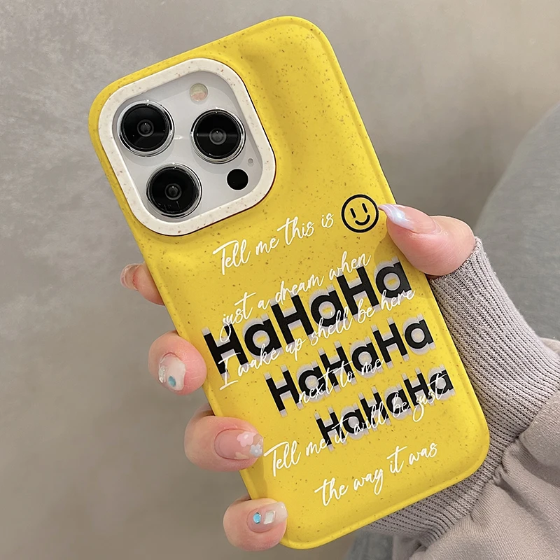 

Мягкий силиконовый желтый чехол с надписью Haha для iPhone 14 Pro Max 13 12 11 13promax Пшеничная солома разлагаемая задняя крышка