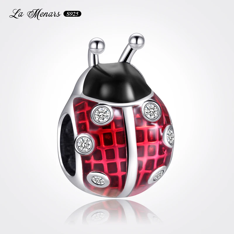 

Red Ladybug Bead Fit Original Pandora Charm Bracelet Genuine 925 Sterling Silver Insect Style For Woman Jewerly DIY Making
