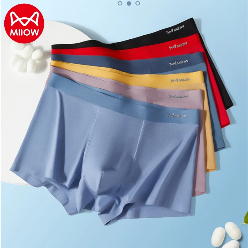 

MiiOW 3pcs Genuine 80S Modal Men's Underwear Mulberry Silk Antibacterial Mal Boxer Shorts Seamless Soft Men Underpants Panties