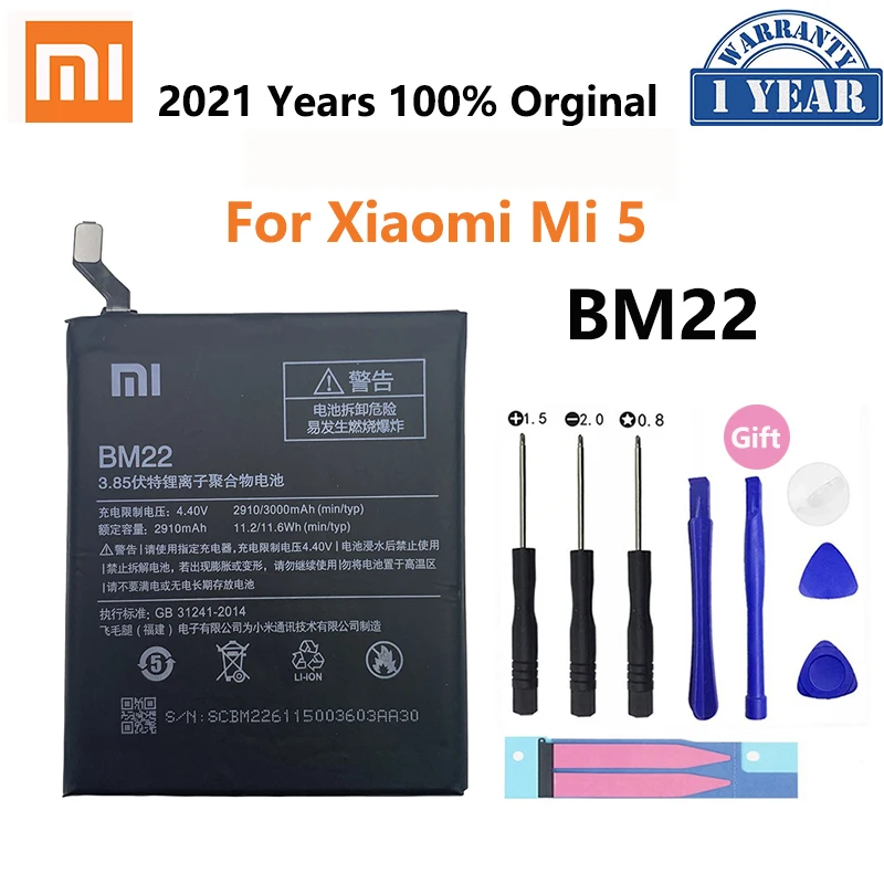 

100% Original 3000mAh BM22 Battery For Xiaomi 5 Mi5 M5 bateria Replacement Phone Batteries Accumulator With Repair Tools Kit