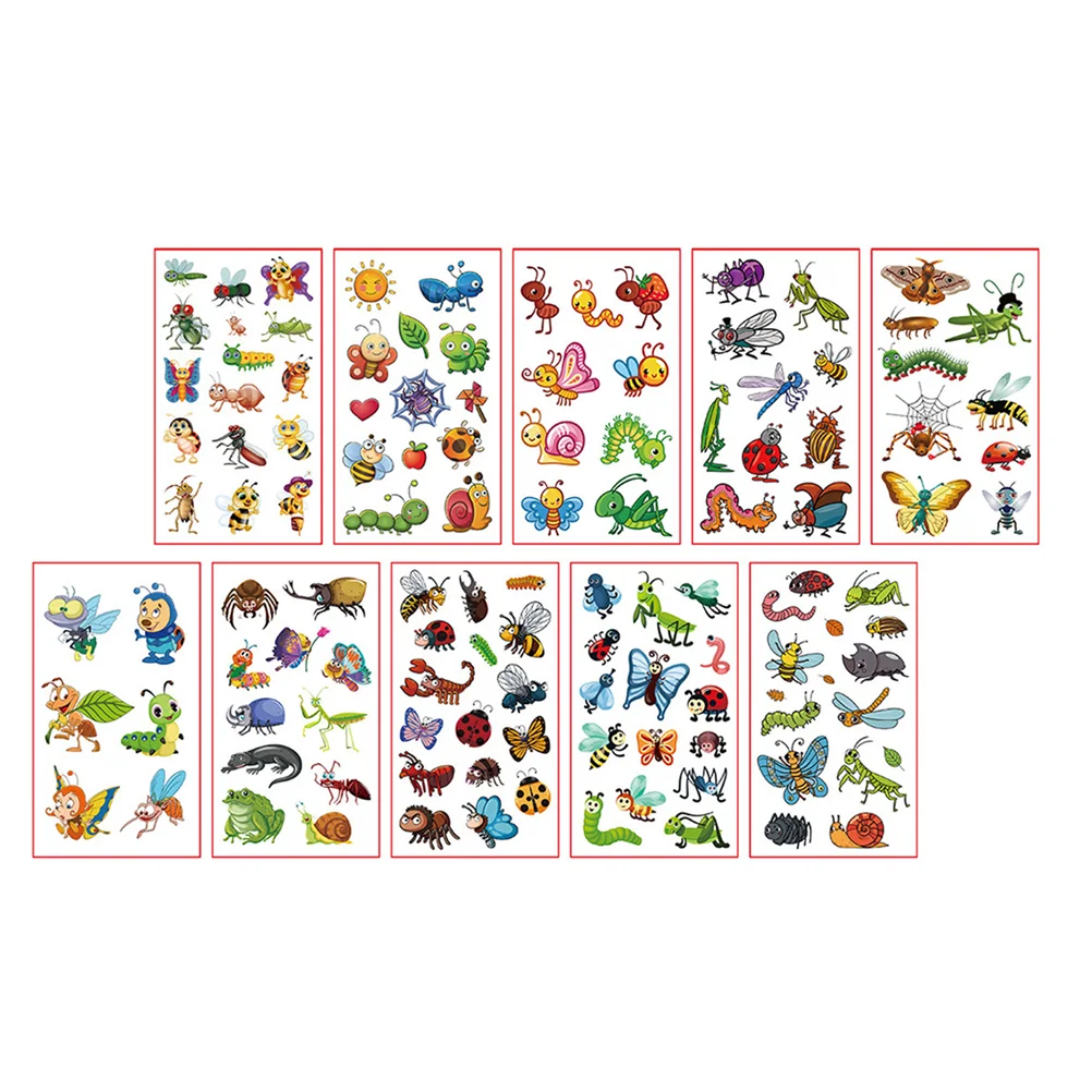 

10 Sheets Tattoo Stickers Removable Temporary Tattoos Ladybug Stickers Animal Paper Cartoon Face Child
