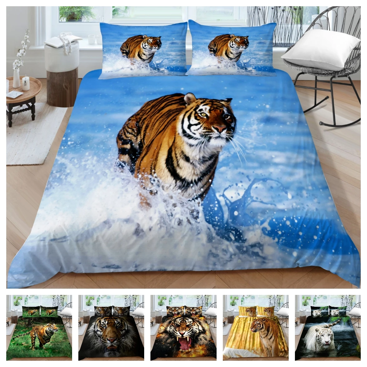 

Hot Sale Bed Linens 2/3pcs 3D Digital Tiger Printing Duvet Cover Sets 1 Quilt Cover + 1/2 Pillowcases US/EU/AU Size