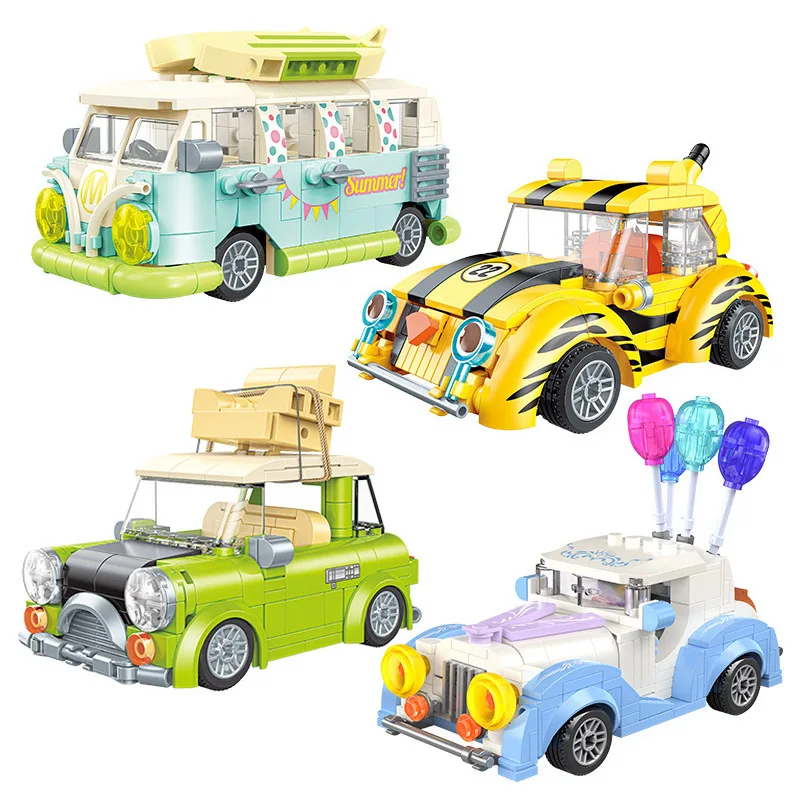 

MOC City Creative Mini Ballon Wedding Camper Car Model Building Blocks Technical Beatle Travel Vehicle With Figures Bricks Toys