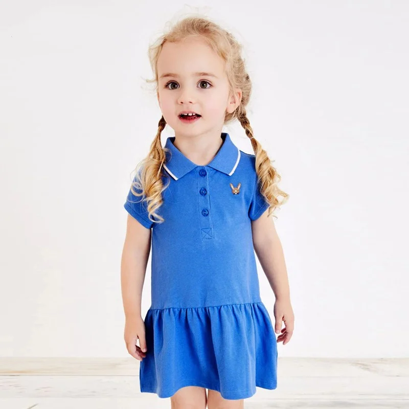 

Jumping Meters 2-7T Blue Princess Collar Dresses Summer Animals Embroidery Hot Selling Short Sleeve Toddler Kids Costume Dress