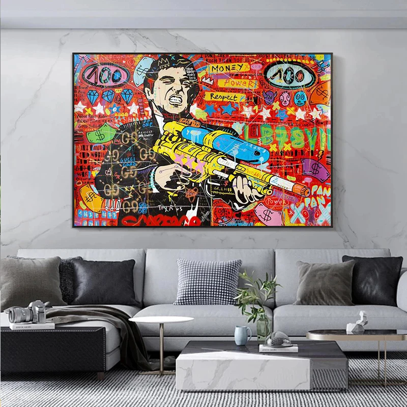 Гангстер с пистолетом Картина на холсте уличный граффити постер - Цена: 3780