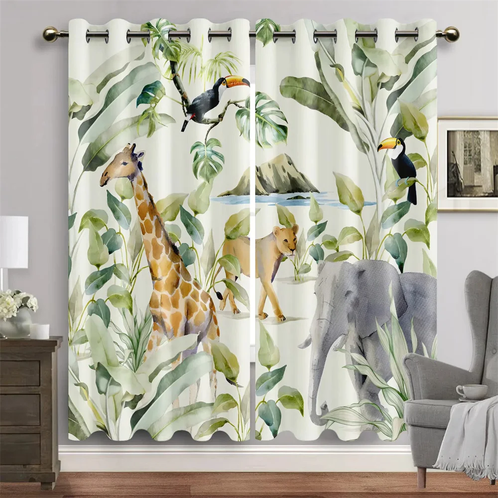 Мультяшные животные джунгли Лев слон дерево окна занавески для гостиной детской