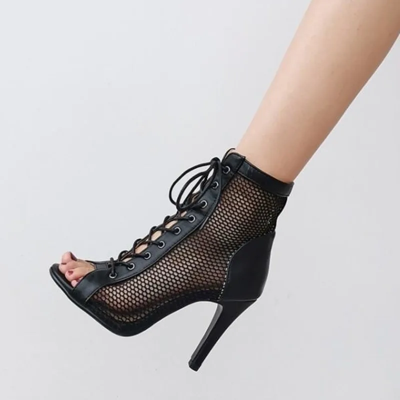 Stilettos Women Dance High Heels Plus Size Shoes Out Large Mesh Boots Fish Mouth Thin For Women's Dancing shoes Ballroom