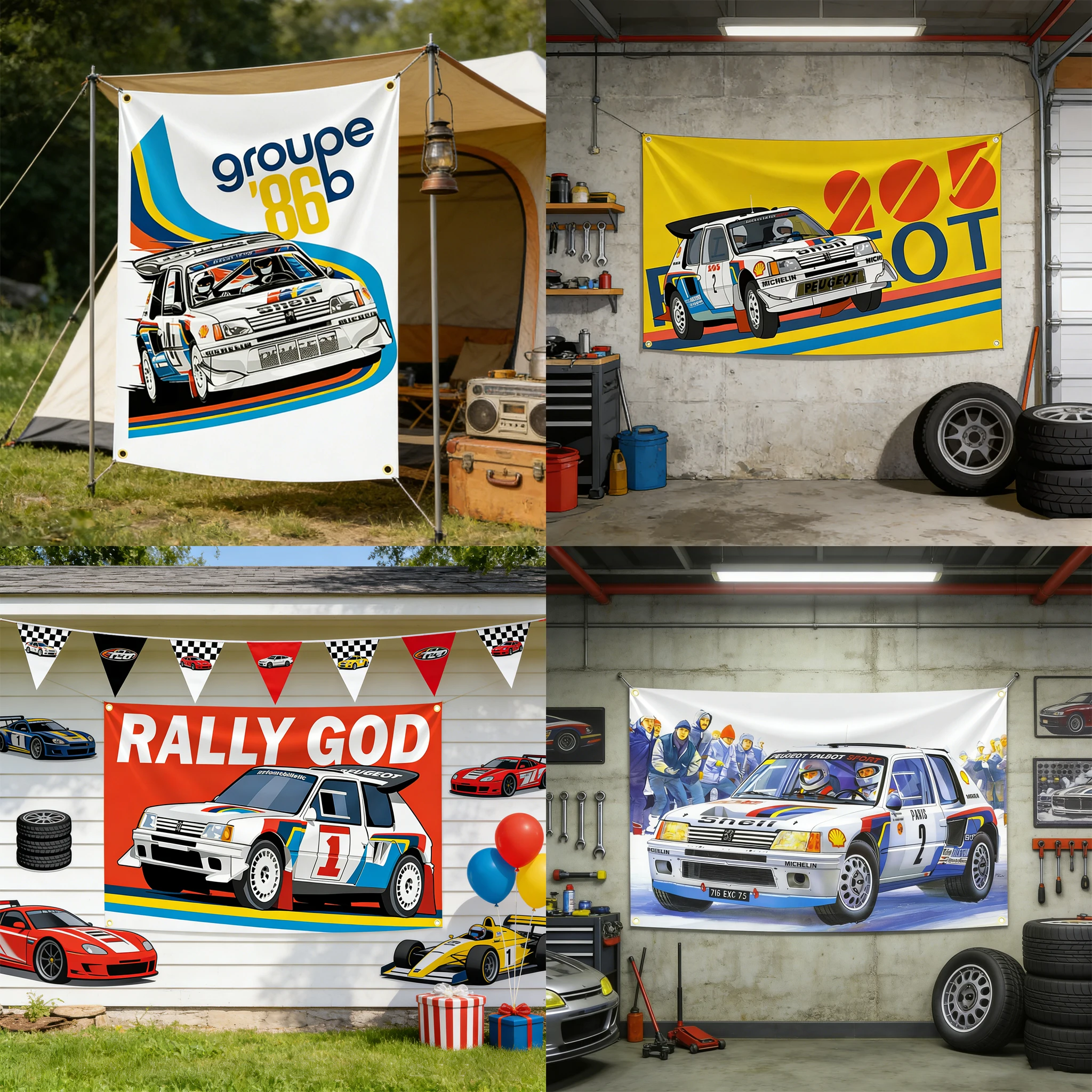 Фото Флаг P-Peugeot 205 Classic Rally Car, 90x150 см, гобелен из полиэстера с цифровой печатью, баннер для декора стен гаража №1