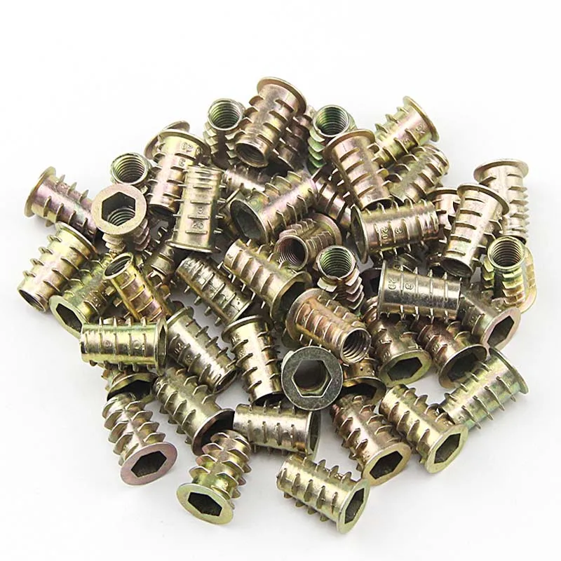 

10Pc Metal Hexagon Hex Socket Head Embedded Insert Nut M4 M5 M6 M8 E-Nut for Wood Furniture Inside and Outside Thread Zinc-alloy