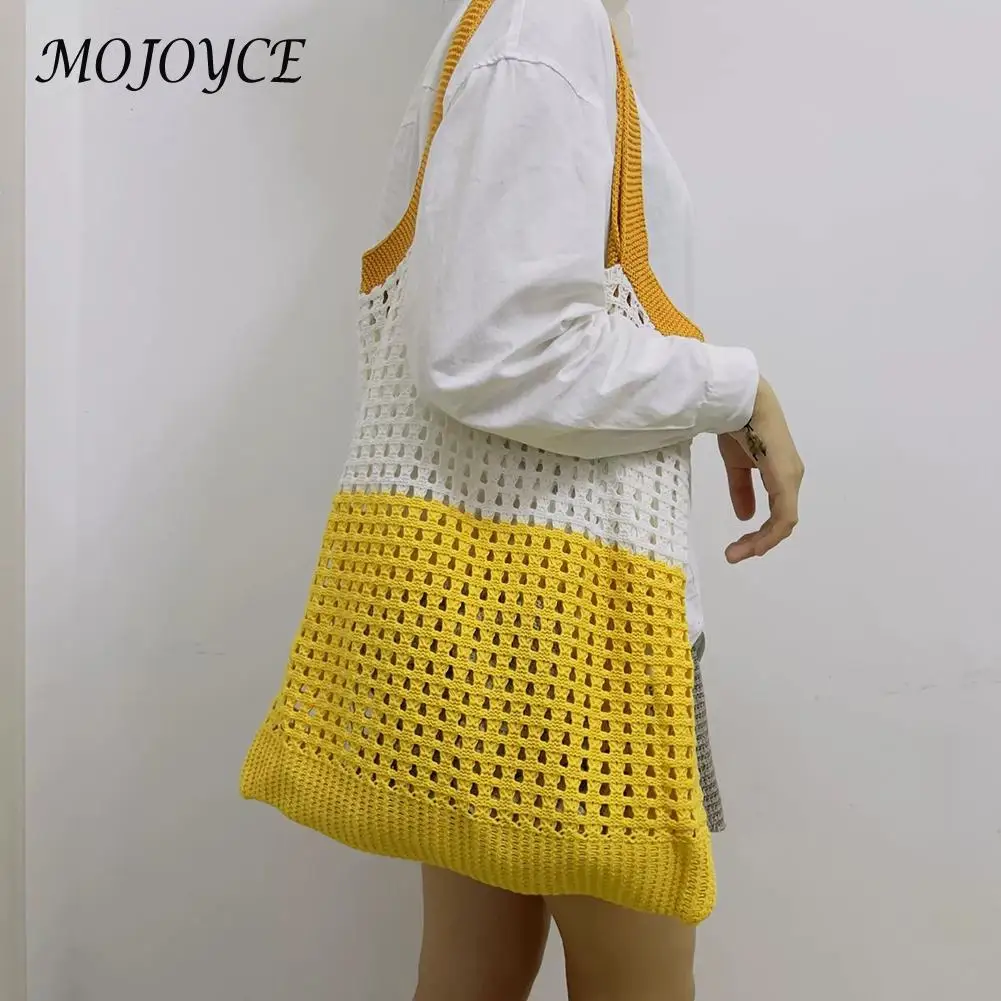 

Women Knitted Handbags Large Capacity Hollow Weave Designer Underarm Totes Fashion Female Hit Color Holiday Beach Shoulder Bags