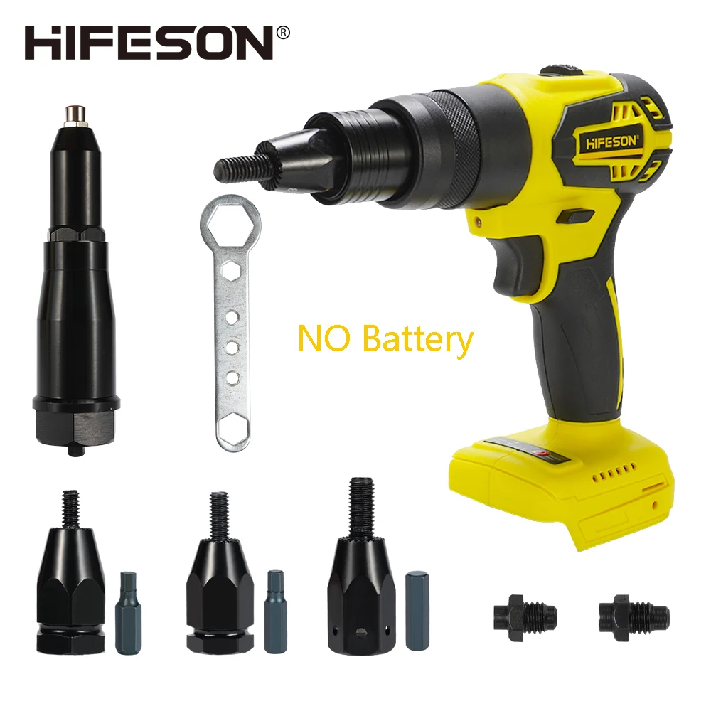 HIFESON Battery Free Double Use Cordless Electric Rivet Nails Nuts Gun For M3-M12 For 18V Makita battery Riveting tools