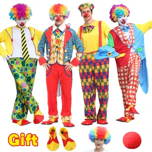 Clown Costume With Wig Shoes Nose Fancy for Adult Men Women Halloween Circus Clown Cosplay Christmas