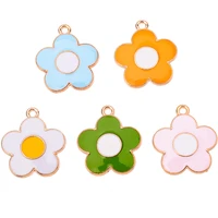20 pieces of new yellow and white enamel five petal flower daisy pendant bracelet earrings necklace pendant alloy jewelry making