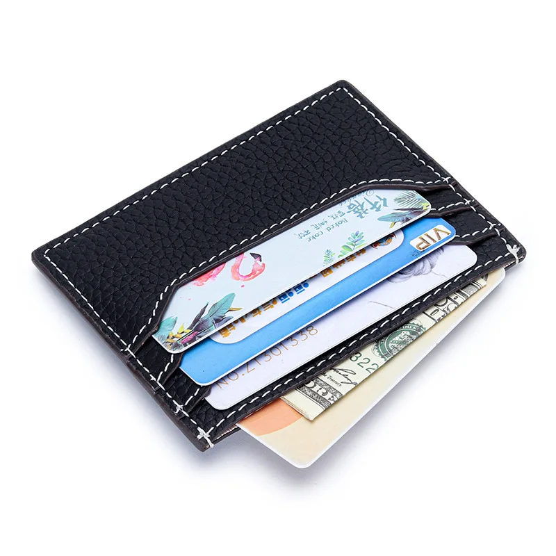 Real Leather Zip Credit Card Holder Contrast Stitching Design Mini Cowhide Men Women Wallet Luxury Portable Ultrathin Coin Purse