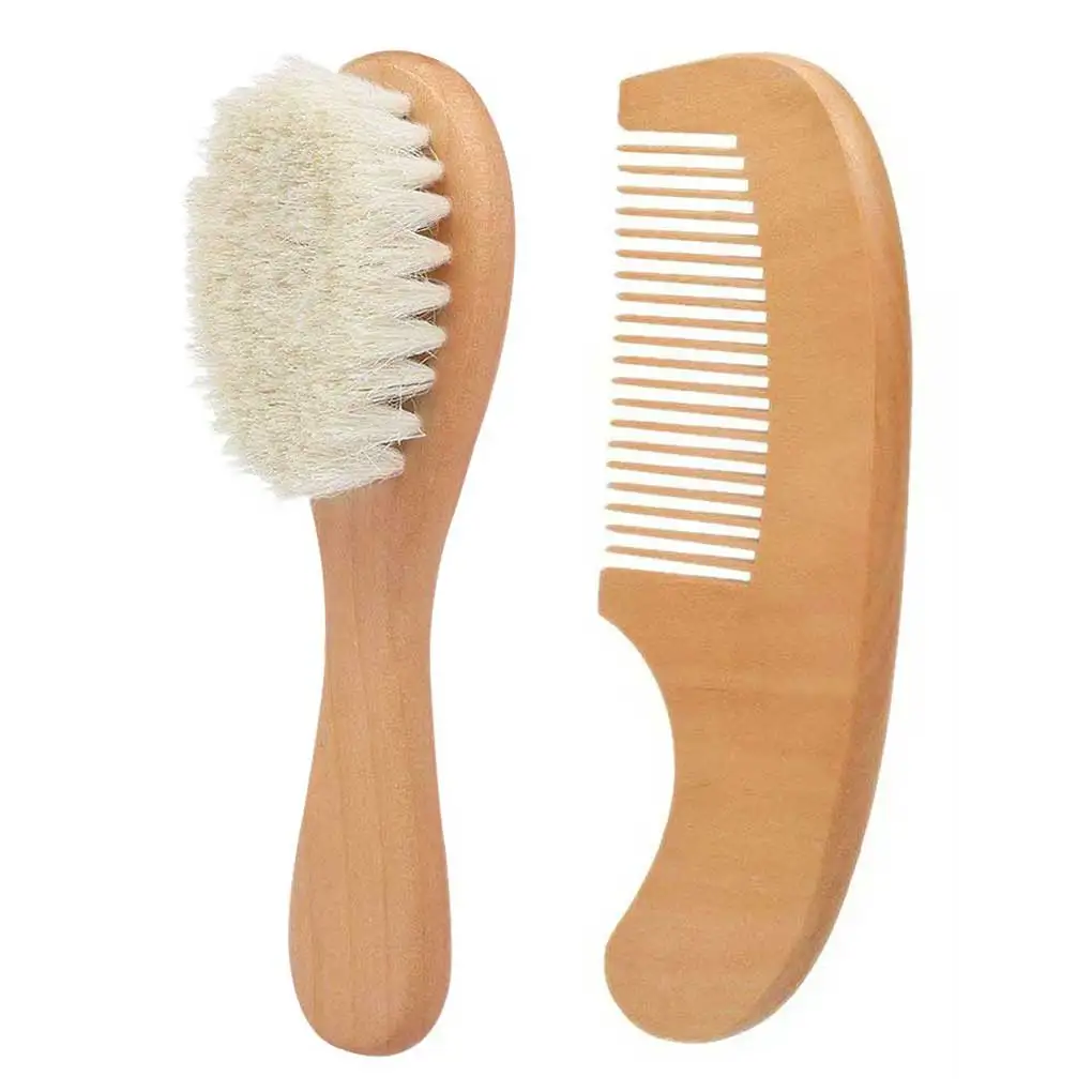 

Pack of 2 Baby Brush Comb Set Wood Handle Bathing Heads Care Massage Portable Infant Grooming Brushes Combs Present
