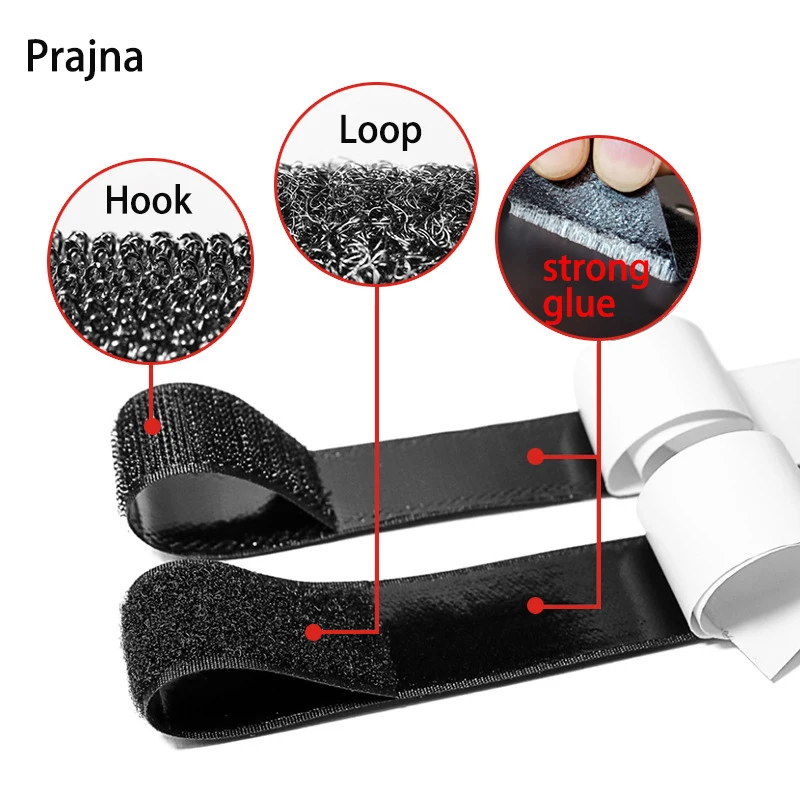 

Prajna 1Meter Self Adhesive Fastener Tape Nylon Sticker Disks Hook Loop Sewing Adhesive with Glue Black White 20/30/50/100mm