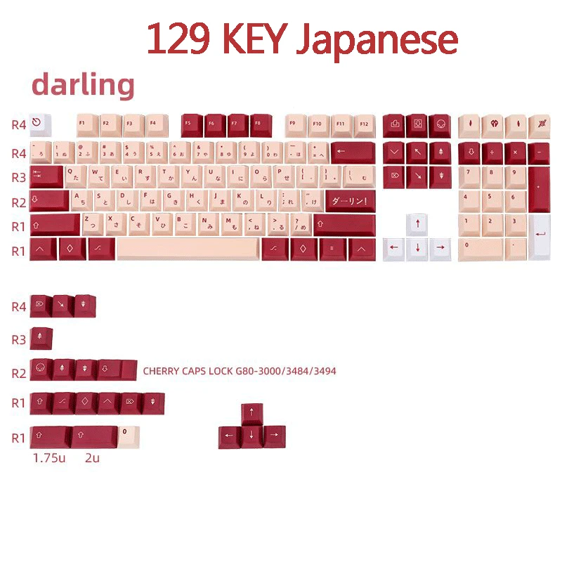 

129 Keys Darling Keycaps Cherry Height Japanese English Keycap For 61/64/87/104/108 Cherry Mx Switches Mechanical Keyboard
