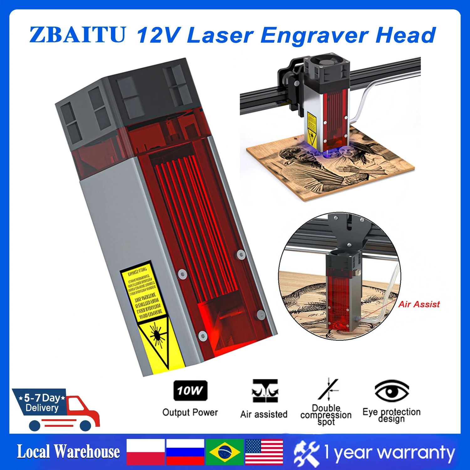 CNC Laser Engraver Module Head 10W Output Power 450nm for ATOMSTACK S10 Pro Engraving Cutting Woodworking Machine Mark Printer enlarge