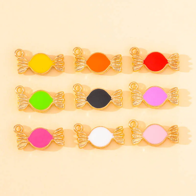 

20Pcs 9*17mm Cute Sweet Candy Enamel Charms Golden Alloy Pendant for Women Girl Gift DIY Earrings Bracelet Jewelry Making Craft