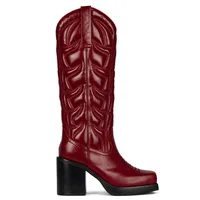 Gnazhee Fashion Plus Size 43 WineRed Platform Comfy Walking Square High Heels Cowboy Western Knee High Women's Boots Shoes