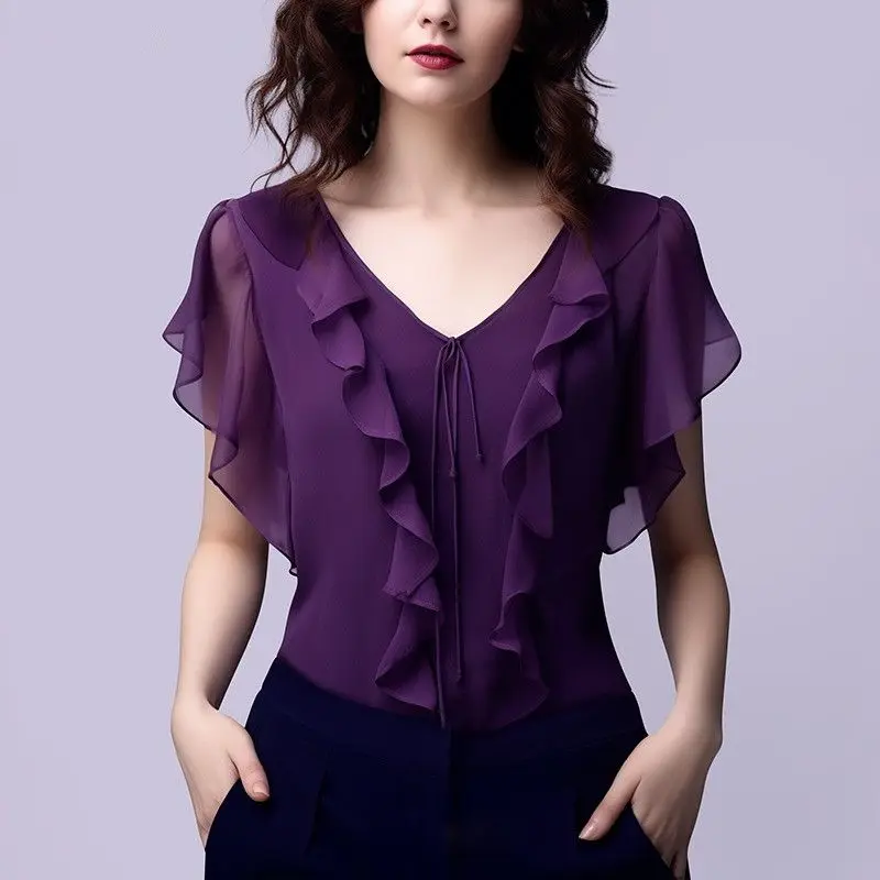 Элегантная женская одежда с V-образным вырезом и оборками на шнуровке Новинка