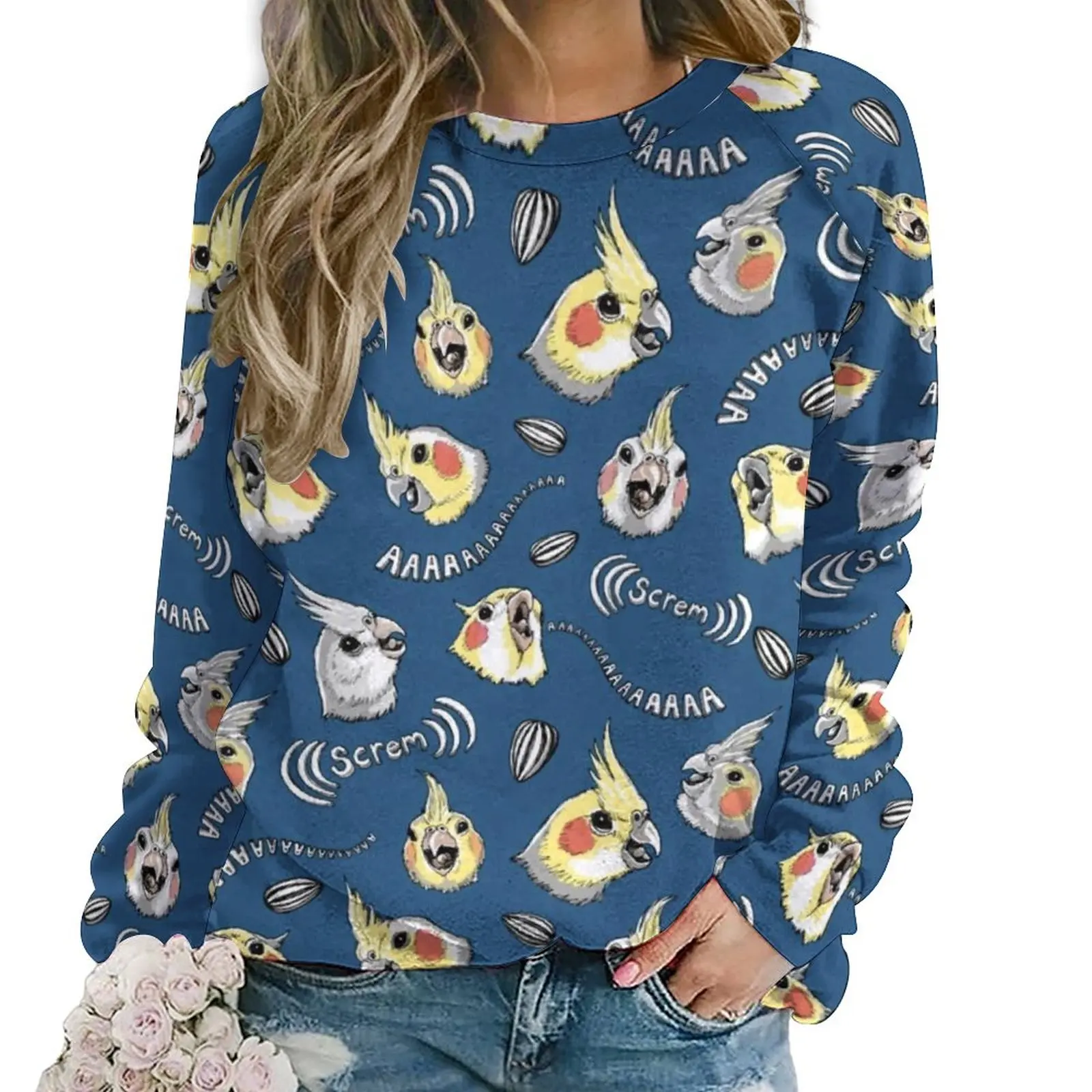 

Birds Meme Print Hoodies Female Long Sleeve Cockatiel Screm Elegant Casual Hoodie Street Style Oversize Design Sweatshirts