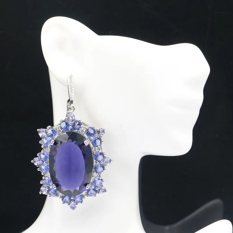 61x37 мм Очень рекомендуем большой тяжелый 36 г новый камень Iolite Rhodolite гранат CZ для женщин свидание серебряные серьги