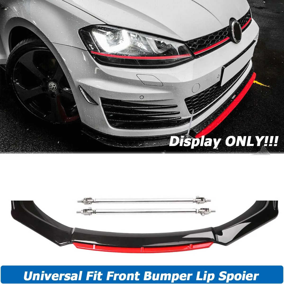 

For VW Golf MK5 MK6 MK7 MK7.5 GTI GTD Front Bumper Lip Spoiler Splitter Body Kit W/ 15CM Strut Rod Universal Car Accessories