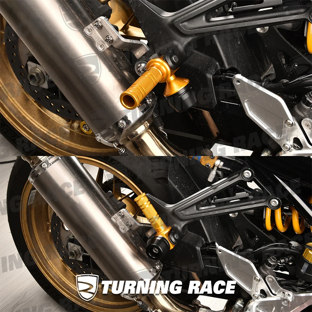 Фото Задние подножки-слайдеры из алюминия с ЧПУ и защитой из POM для Kawasaki Ninja ZX25R ZX4R Ninja400 Z900RS, комплект левая и правая, защита для тандемных подножек №2