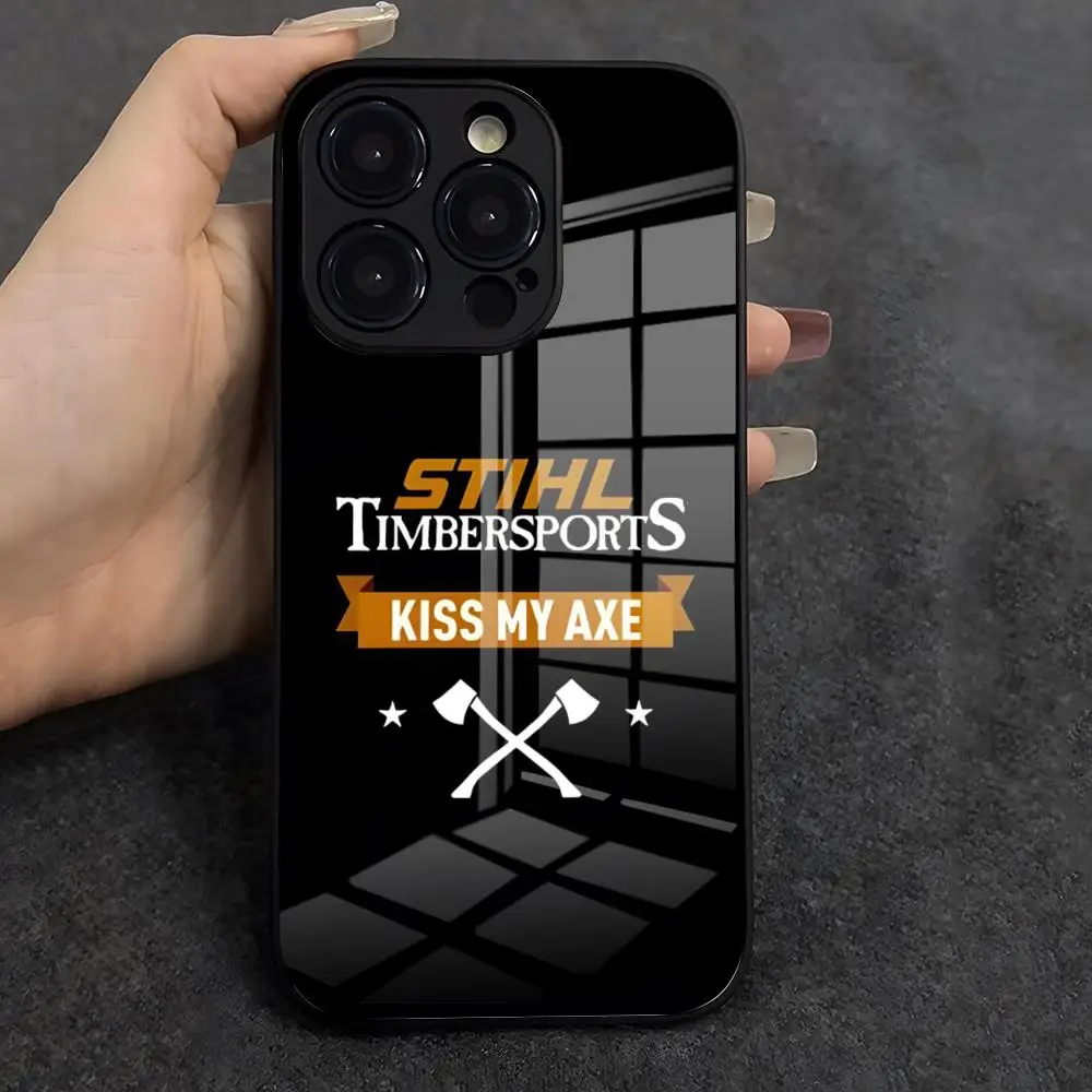 Фото Чехол для телефона S-StihlS Timbersports Series для iPhone 17 Air 16 E Pro Max 15 14 13 Mini 12 Pro 11 Max Plus, черный, стеклянный №1