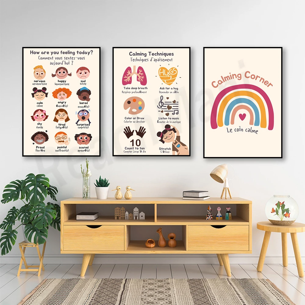 

Bilingual French education poster, calm corner, mood poster, emotion regulation, calming techniques, calming techniques.