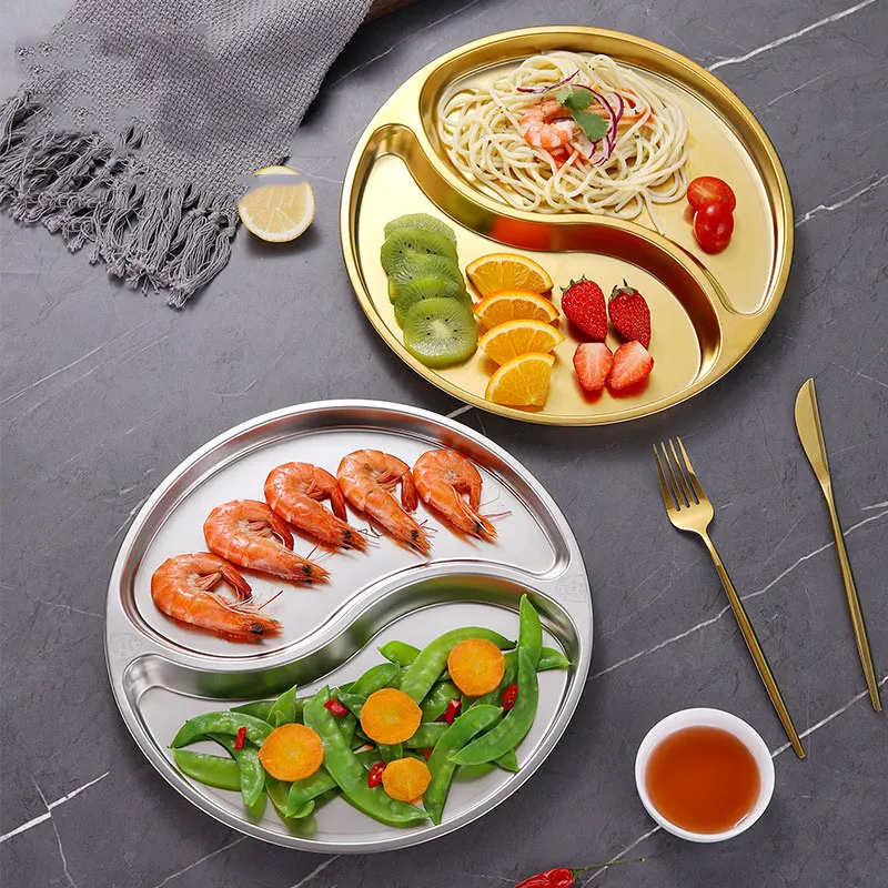

Mandarin Duck Grid Plate Stainless Steel Canteen Partition Tableware Fruits Vegetables Food Partition Plate Hot Pot Plate Tray