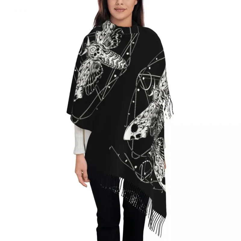 

Surreal Death Moth Scarf Winter Fall Shawl Wrap Silence of the Lambs Gothic Goth Long Scarves with Tassel for Evening Dress