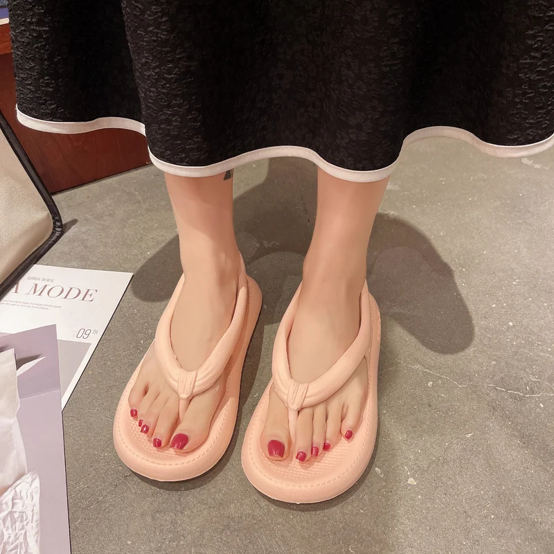 

Женские нескользящие сандалии на платформе, бежевые шлепанцы на низком каблуке, обувь для весны и лета, 2022