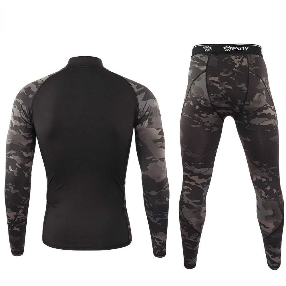 Camouflage Athletic Thermal Underwear Sets Men Functional Training Sports Sexy Fitness Quick Drying Long Johns Run Tracksui