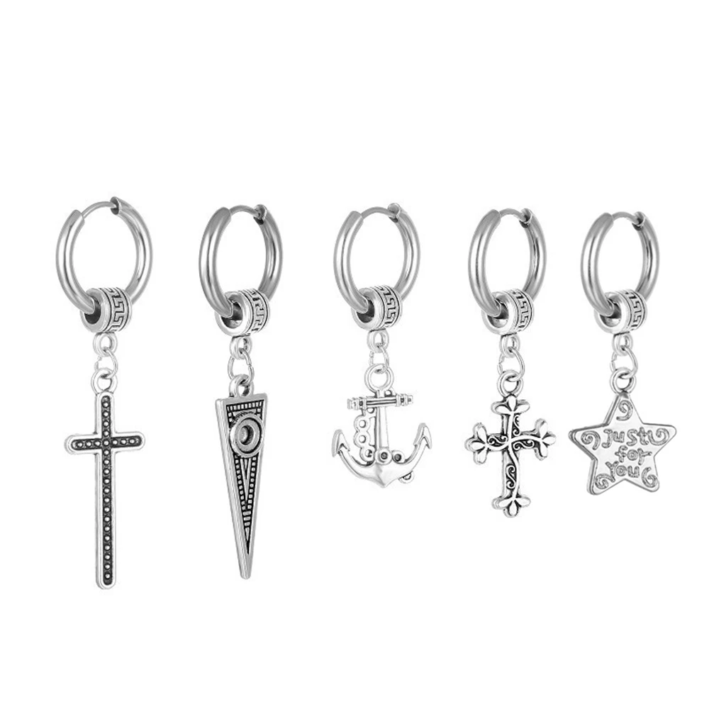

1/2pcs Triangle Dangle Earring for Women Men Piercing Stainless Steel Cross Hoop Earrings Circle Ear Rings Punk Gothic Jewelry